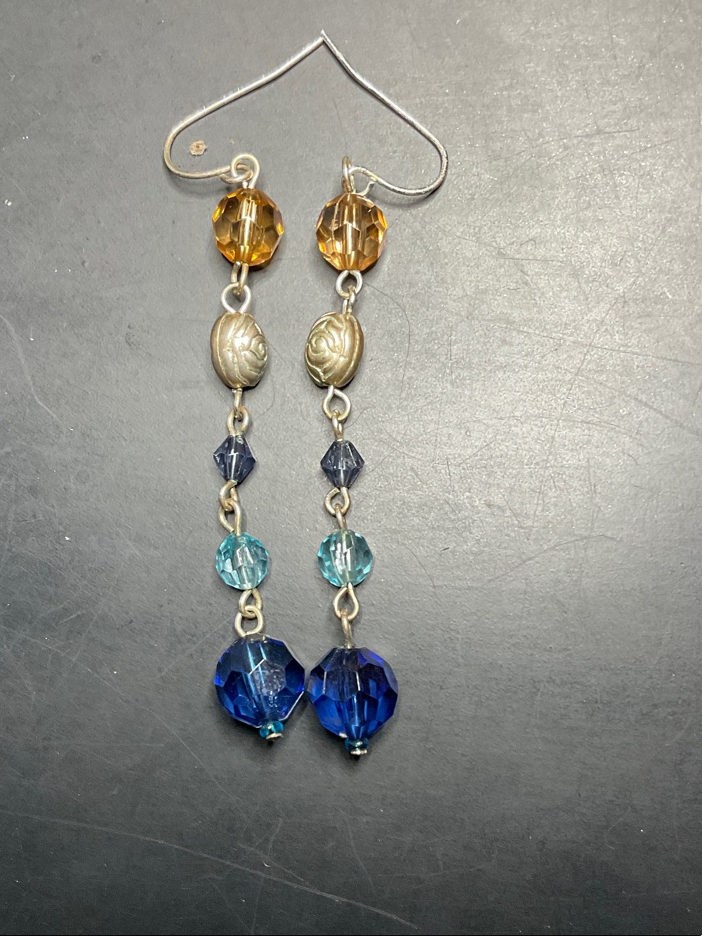Multi-Color Crystal Drop Earrings - Blue, Teal & Amber